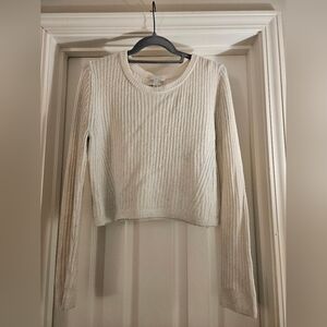 Cream Ribbed Long Sleeve Crop Top